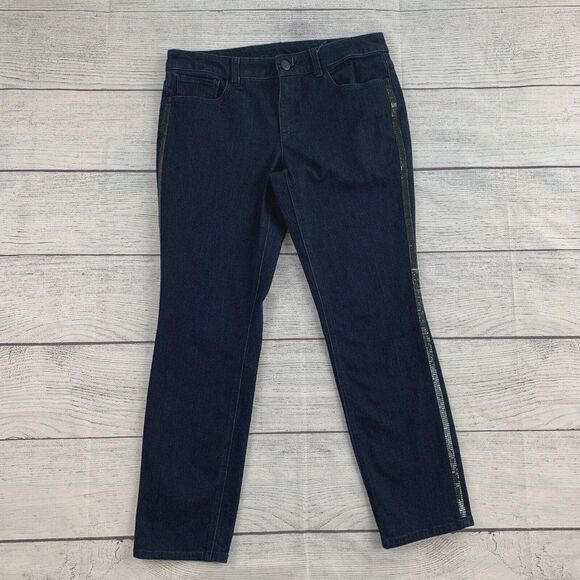 Christopher & Banks Jeans sz 8P Dark Wash Straight Leg Inseam 27.5" Embellished - Picture 1 of 11